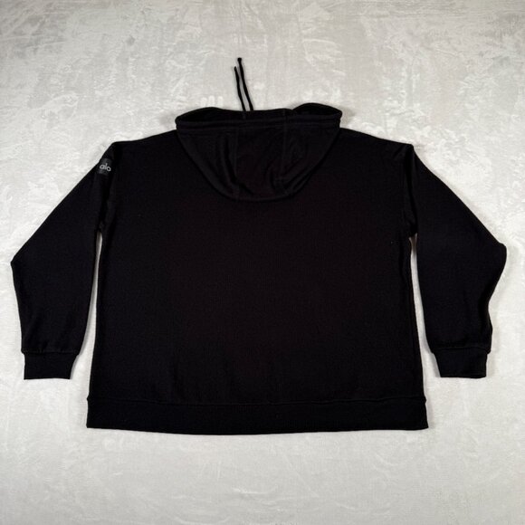 ALO Yoga Hooded Sweater Women Black Super Soft Cropped Pullover Long Sleeve EUC - Picture 9 of 9